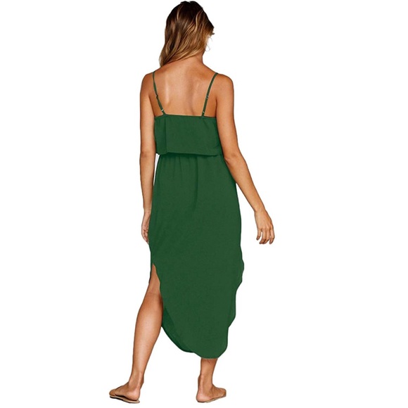 Green Casual Dress Adjustable Strappy Split - Picture 4 of 6